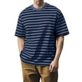 thumbnail image 1 of Men'S Classic Horizontal Striped Crew Neck Short Sleeve T Shirt Casual Loose Fit Tops For Summer Daily Wear And Vacation,Blue,L, 1 of 4