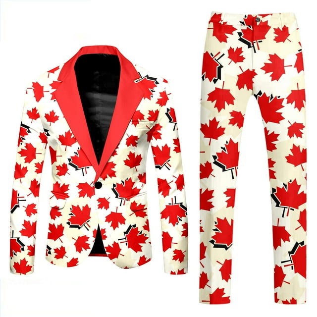 Men'S Clothing Set Male Canada Day Long Sleeve Coat And Pants Two Piece