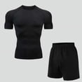 thumbnail image 1 of Men'S Compression Shirt Short Sleeve Sports T-Shirt Set Training Shirt Elastic Quick-Drying Running Shirt Include Base Layers Tops+Loose Fitting Short black 3XL, 1 of 6