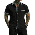 thumbnail image 1 of Men'S Contrast Trim Linen Blend Short Sleeve Button Down Shirt And Drawstring Waist Shorts Set For Summer Beach Vacation And Casual Wear,Black,M, 1 of 4