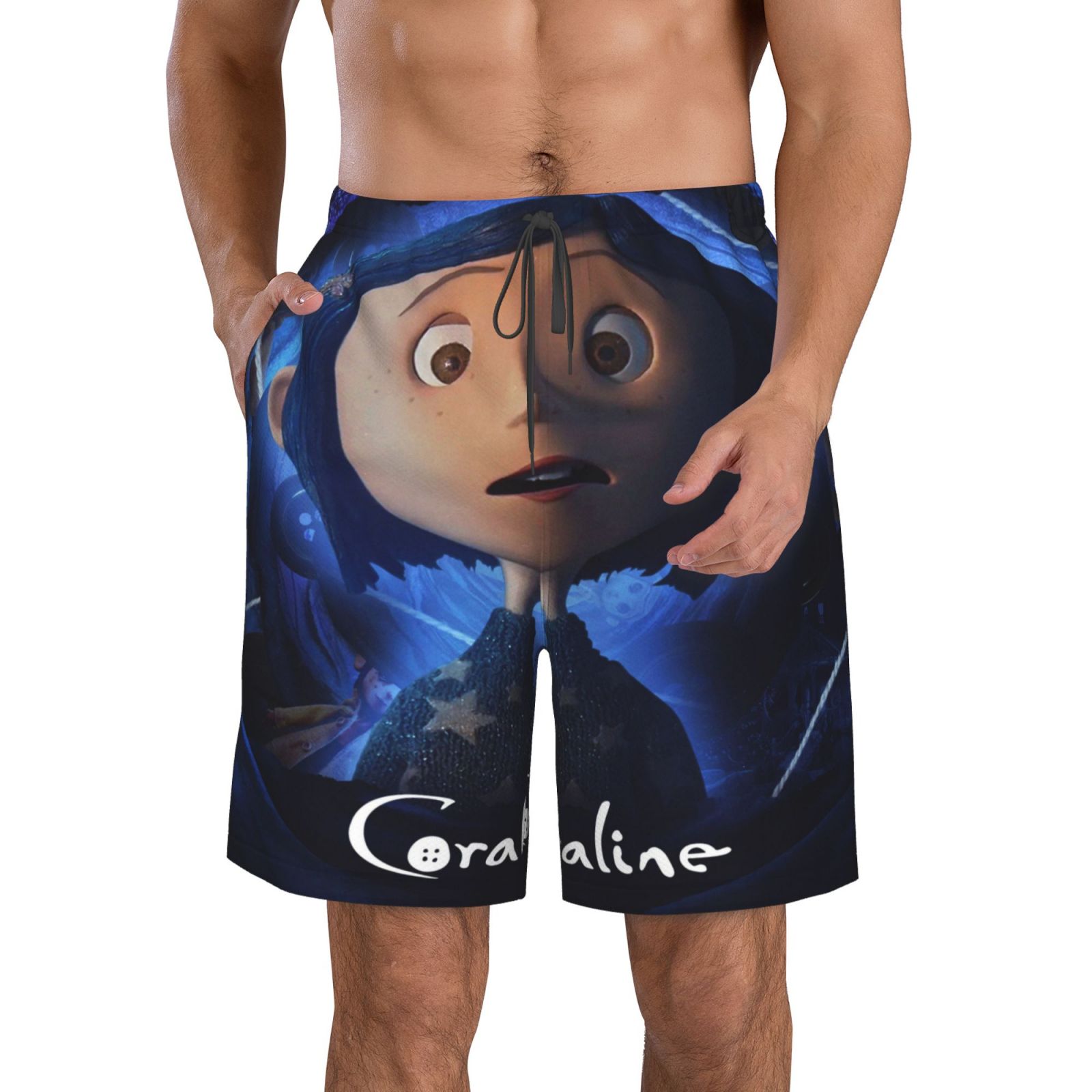 Men'S Coraline Board Shorts 3d Graphic Swim Trunks Colorful Novelty