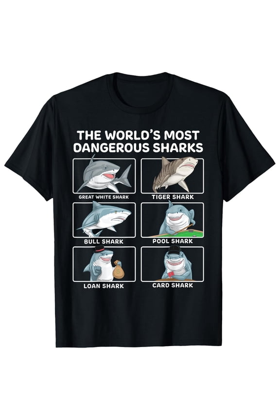 Men'S Cotton Breathable Shark Shirt The Worlds Most Dangerous Sharks Card Pool Loan T-Shirt
