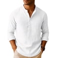thumbnail image 1 of Men'S Cotton Linen Henley T-Shirt Button Down Long Sleeve Casual Shirts Lightweight Breathable Beach Sweatshirt, 1 of 5