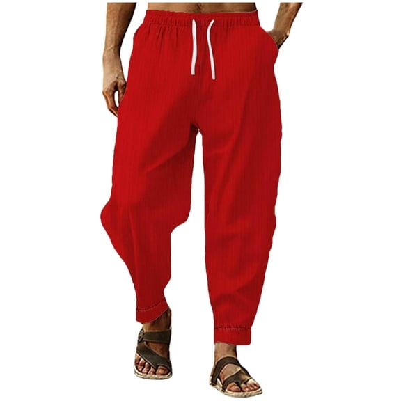 Men'S Cotton Linen Pants Solid Textured Harem Pants Casual Lightweight Breathable Loose Beach Trousers Summer Spring