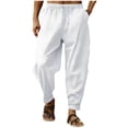 thumbnail image 1 of Men'S Cotton Linen Pants Solid Textured Harem Pants Casual Lightweight Breathable Loose Beach Trousers Summer Spring, 1 of 4
