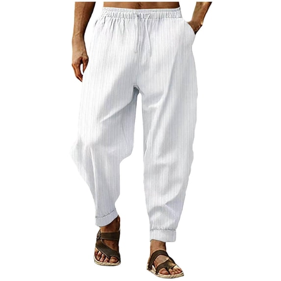 Men'S Cotton Linen Pants Solid Textured Harem Pants Casual Lightweight Breathable Loose Beach Trousers Summer Spring