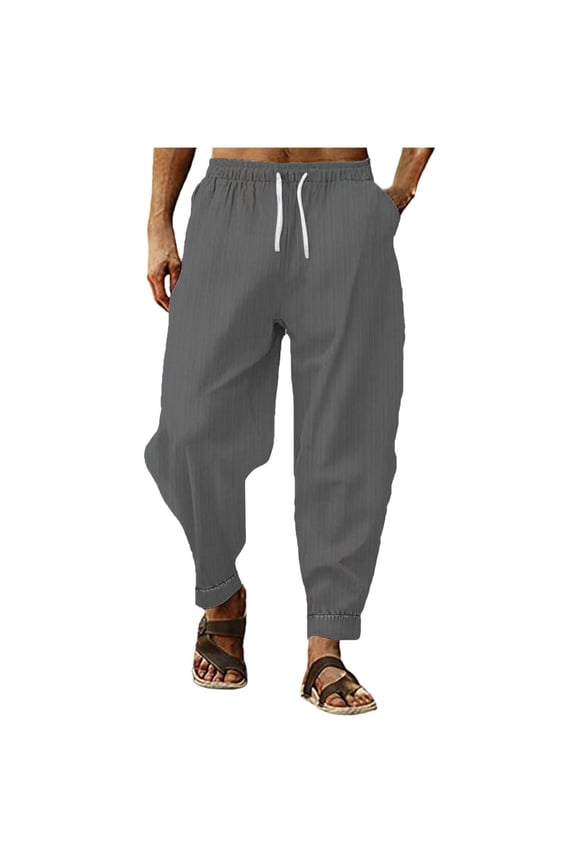 Men'S Cotton Linen Pants Solid Textured Harem Pants Casual Lightweight Breathable Loose Beach Trousers Summer Spring