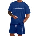 thumbnail image 1 of Men'S Cotton Linen Set 2 Piece Short Sleeve Drawstring Hooded Shirts and Shorts Tracksuits Casual Summer Matching Set (Blue,M), 1 of 5