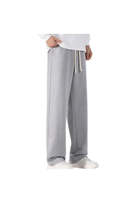 Men'S Cotton Sweatpants Loose Fit Baggy Straight Leg Sweat Pants Drawstring Joggers Open Bottom Lounge Pants With Pockets