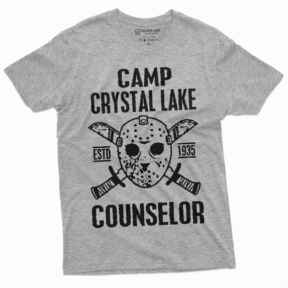 Men'S Counselor T-Shirt Jason Camp Crystal Lake Camping Funny Tee Shirt Halloween T-Shirt (Medium Grey)