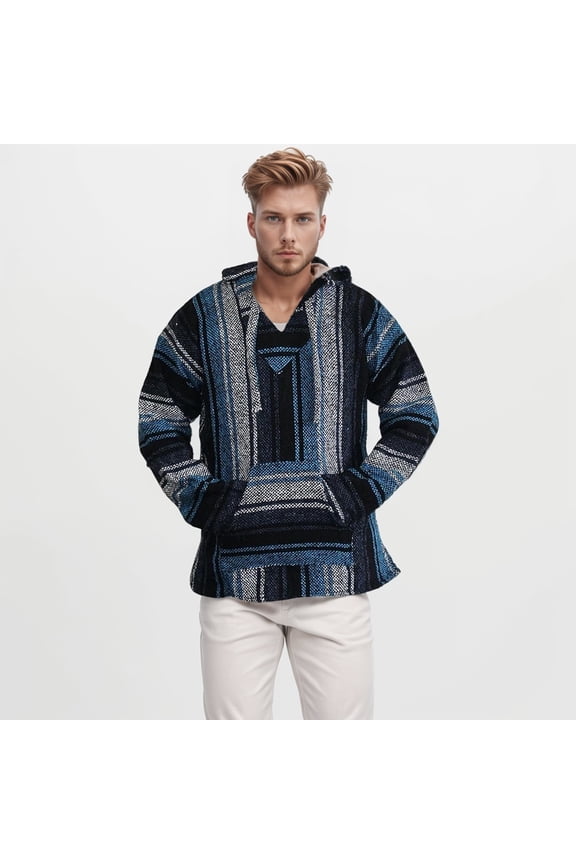 Men'S Crewneck Sweatshirt Mexican Hoodie Hippie Surf Poncho Sweater Sweatshirt Pullover Blue L