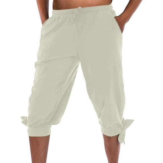 Men'S Cropped Pants Calf Pants Gothic Dressy Trousers Light Yellow L