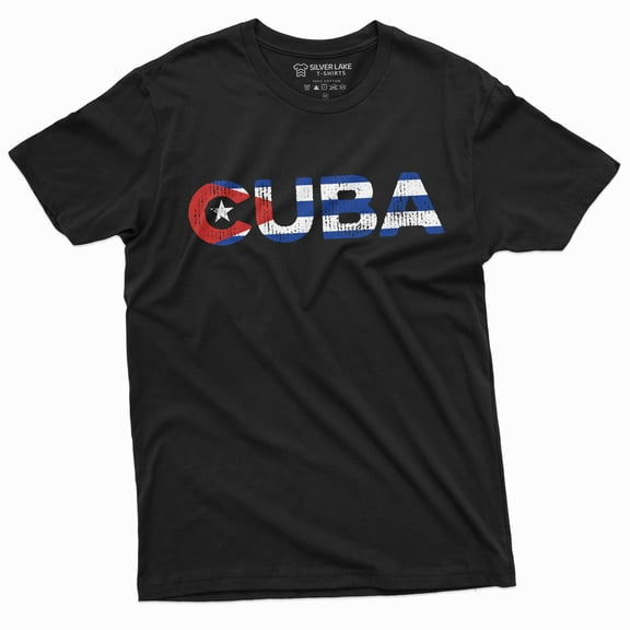 Men'S Cuba T-Shirt Cuban Flag Coat Of Arms Patriotic Nation Country Tee Shirt (Large Black)