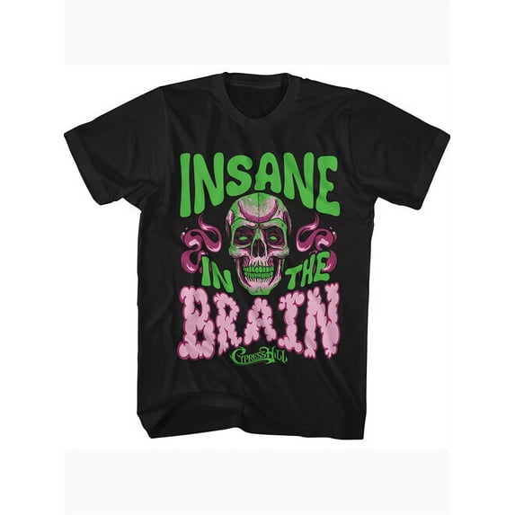 Men'S Cypress Hill "Insane in the Brain" Graphic T-Shirt - Black Cotton, Casual & Outdoor Wear, Machine Washable, Bold Skull Design with Vibrant Colors, Short Sleeve, Round Neck, Summer Essential