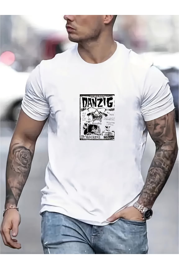 Men'S DANZIG Gothic Punk Rock Graphic T-Shirt - Black Crew Neck Tee with Bold DANZIG Lettering - Heavy Metal Band Inspired Casual Shirt for Concerts, Everyday Streetwear
