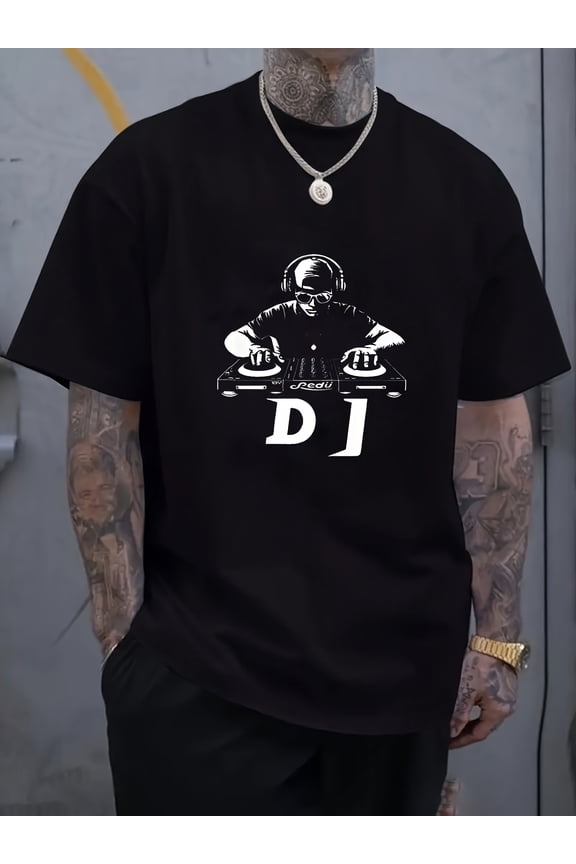 Men'S DJ Remix Master Graphic T-Shirt - Breathable Short-Sleeve Crew Neck Top, Durable Fabric, Cool Vinyl Record Print Design, Perfect for Street Style, Music Festivals, And Year-Round Wear,