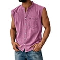 thumbnail image 1 of Men'S Denim Washed Distressed Sleeveless Button Down Shirt Casual Breathable Tank Top With Chest Pocket For Daily Wear And Street Style Tank,Pink,XXXL, 1 of 5