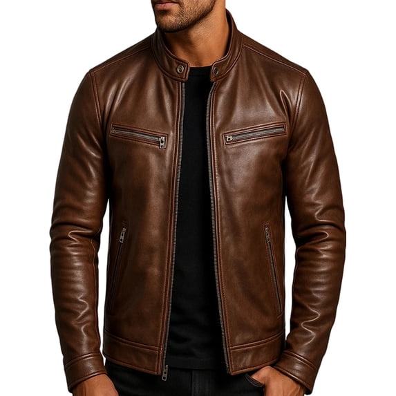 Men'S Distressed Brown Leather Jacket with Multiple Pockets for Winter Fashion S