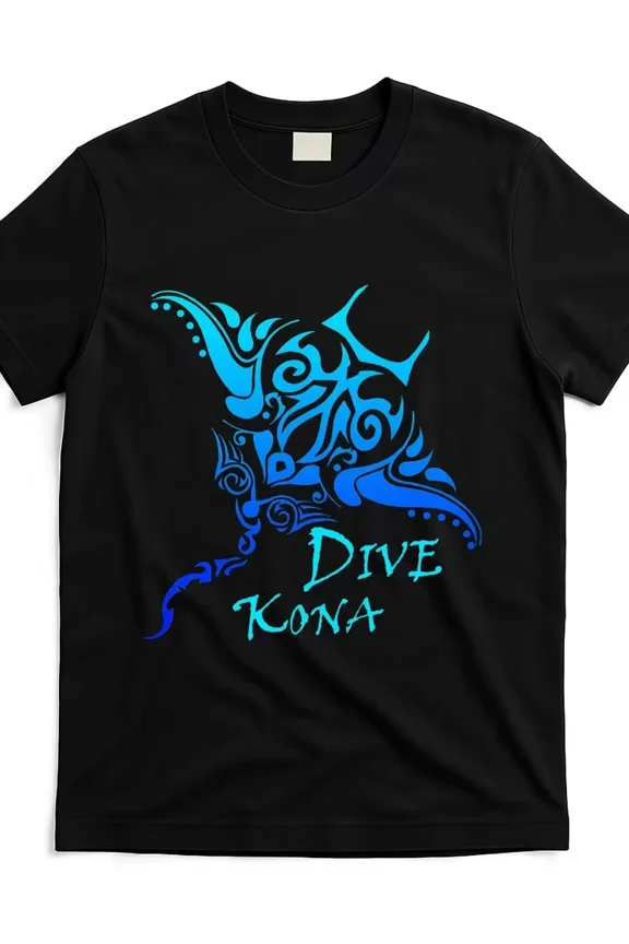 Men'S Dive Kona Hawaii Graphic T-Shirt - Blue & White Polynesian Stingray Design