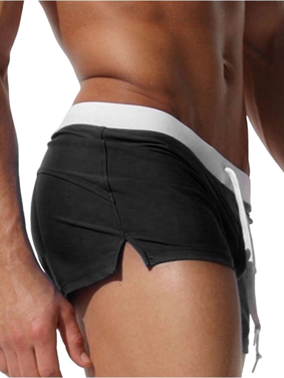 Men'S Drawstring Swim Trunks with Contrast Waistband, Zipper Pocket & Side Slit
