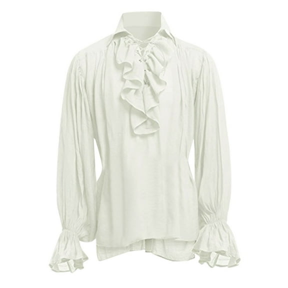 Men'S Dress Shirts Fashion Retro Pirate Shirt Ruffle Solid Color Long Sleeve Lapel Gothic Blouse