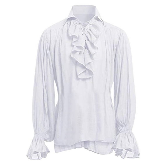 Men'S Dress Shirts Fashion Retro Pirate Shirt Ruffle Solid Color Long Sleeve Lapel Gothic Blouse