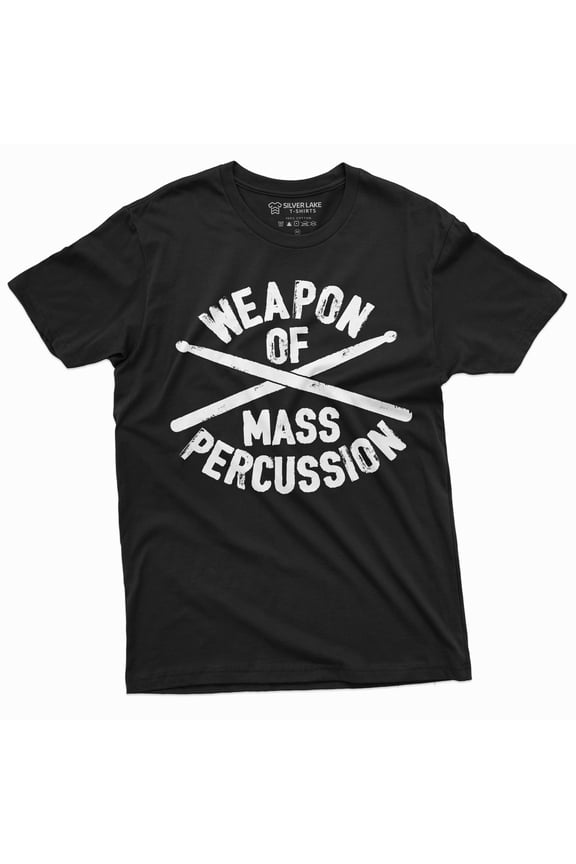 Men'S Drummer Shirt Weapon Of Mass Percussion T-Shirt Drum Drumming Gifts Music Band Teeshirt (Large Black)