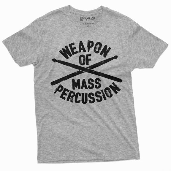 Men'S Drummer Shirt Weapon Of Mass Percussion T-Shirt Drum Drumming Gifts Music Band Teeshirt (Medium Grey)