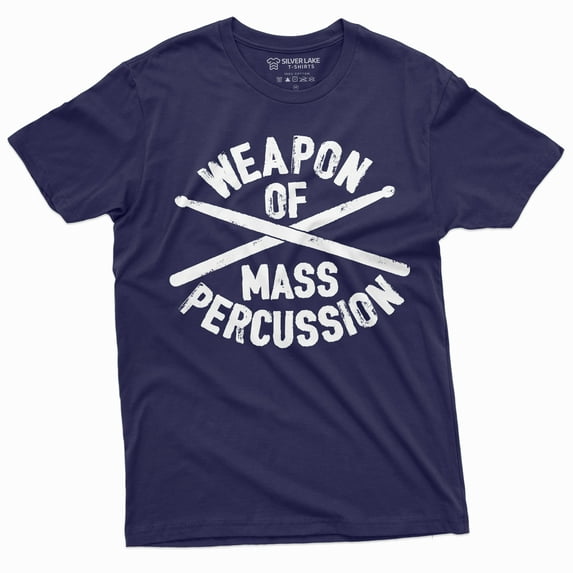 Men'S Drummer Shirt Weapon Of Mass Percussion T-Shirt Drum Drumming Gifts Music Band Teeshirt (XX-Large Navy Blue)