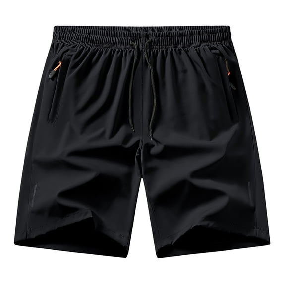 Men'S Elastic Drawstring Waist Above Knee Length Athletic Shorts With Zipper Pockets And Reflective Strips Quick Dry Breathable Casual Shorts,Black,S