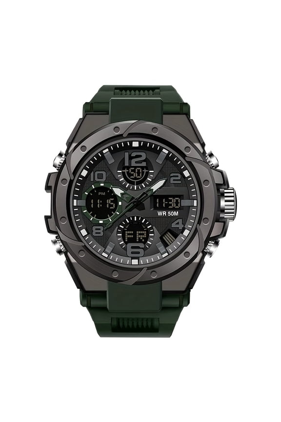Men'S Electronic Watch, Sports Style, Zinc Alloy Dial, TPU Strap, 1968.5inch, Night Light Mode, Alarm Clock, Countdown, Stopwatch, Hourly Chime