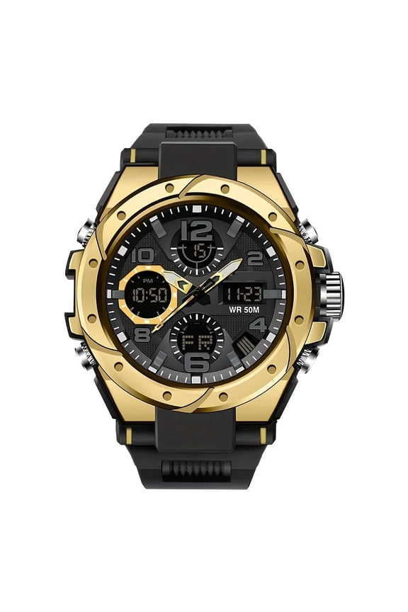 Men'S Electronic Watch, Sports Style, Zinc Alloy Dial, TPU Strap, 1968.5inch, Night Light Mode, Alarm Clock, Countdown, Stopwatch, Hourly Chime