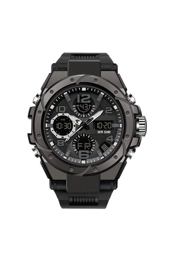 Men'S Electronic Watch, Sports Style, Zinc Alloy Dial, TPU Strap, 1968.5inch, Night Light Mode, Alarm Clock, Countdown, Stopwatch, Hourly Chime