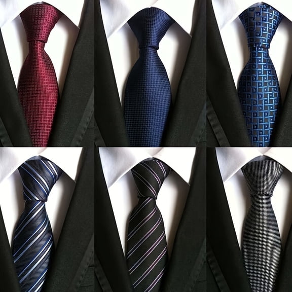 Men'S Elegant Solid Color Tie Set - 6 Assorted Styles in Red, Navy Blue, Black, Light Blue & Dark Brown - Pre-Tied Neckwear for Formal & Casual Occasions - Durable Polyester with No Tie-Backs Neede