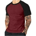 thumbnail image 1 of Men's Fashion Casual Sports Color Blocking Pullover Slim Fit Tee Shirt Short Sleeve Round-Neck Shirt Baseball Workout Fashion Shirt, 1 of 6