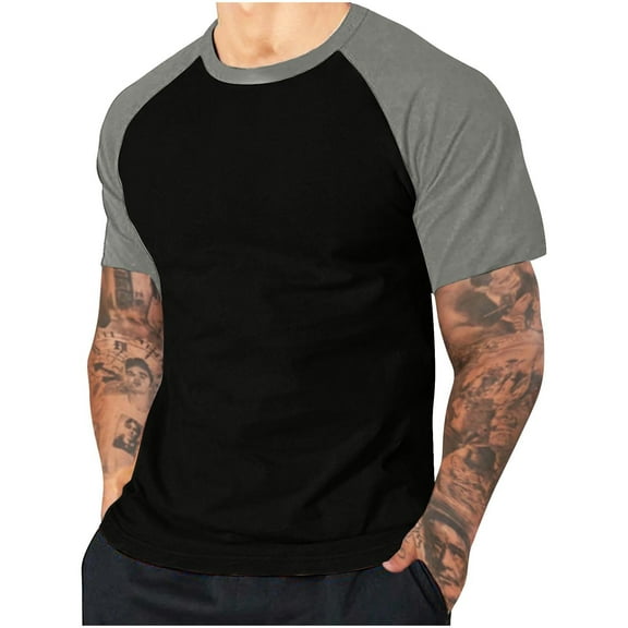 Men's Fashion Casual Sports Color Blocking Pullover Slim Fit Tee Shirt Short Sleeve Round-Neck Shirt Baseball Workout Fashion Shirt