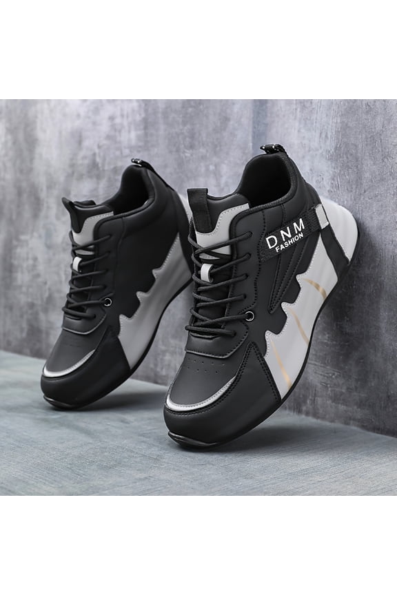 Men'S Fashion Classic Sneakers, Low Top Lace-up Athletic Shoes, Shock Absorbing Breathable Running Shoes, Durable Thick Sole Skateboard Shoes, Solid Color Graphic Design, Round Toe, Faux Upper/Sole