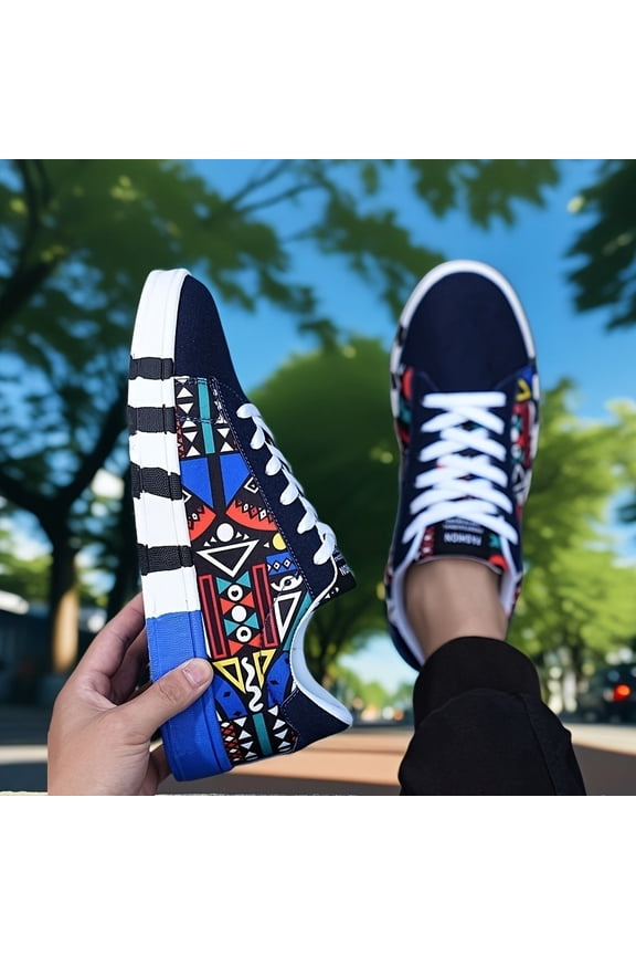 Men'S Fashion Graffiti Letter Print Canvas Sneakers - Casual Lace-up Street Shoes, Running, Tennis, Basketball Shoes, All-Season Comfort, Preppy Style, Low Top, Fabric Upper & Inner, PVC Sole