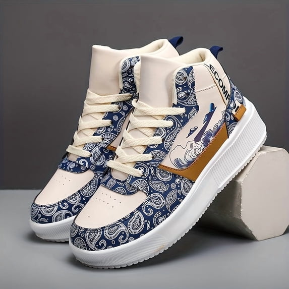 Men'S Fashion High-Top Skateboarding Sneakers - Stylish Chunky Sole, Casual Lace-Up Running Shoes, Letter Print, Durable EVA And Fabric, Four Seasons Outdoor Shoes, Outdoor Sneakers