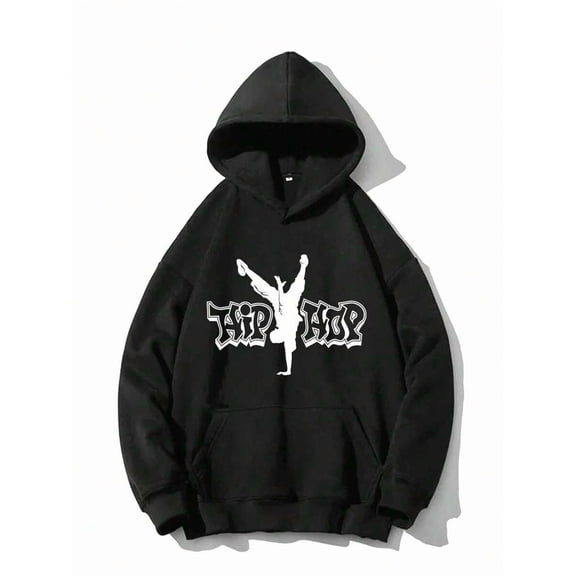 Men'S Fashion Hip Hop Style Hoodie, Loose Fit Polyester Hooded Sweatshirt, With HIHOP Graphic And Dance Silhouette, With  Pocket, For All Seasons