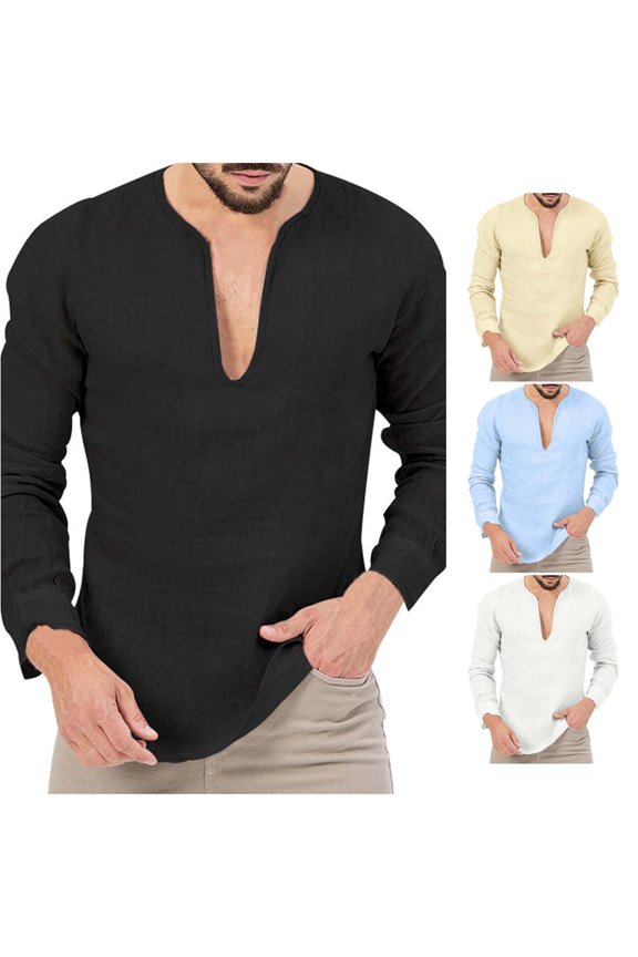 Men'S Fashion Spring and Summer Casual Long Sleeved V Neck Solid Color T Shirt Top Muscle T Shirts for Men Shirts Turtle Neck Men Designer T Shirts for Men Mod Bod Tops Dark Tee Big & Tall