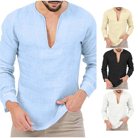 Men'S Fashion Spring and Summer Casual Long Sleeved V Neck Solid Color T Shirt Top Muscle T Shirts for Men Shirts Turtle Neck Men Designer T Shirts for Men Mod Bod Tops Dark Tee Big & Tall