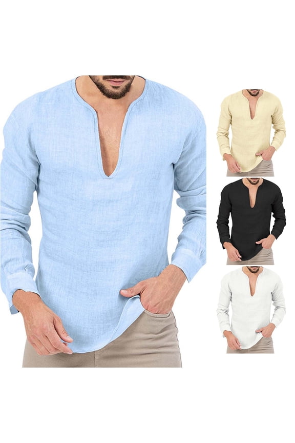 Men'S Fashion Spring and Summer Casual Long Sleeved V Neck Solid Color T Shirt Top Muscle T Shirts for Men Shirts Turtle Neck Men Designer T Shirts for Men Mod Bod Tops Dark Tee Big & Tall