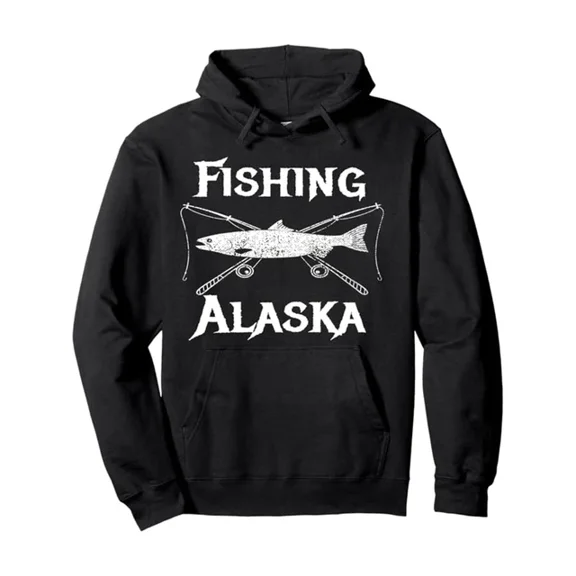 Men'S Fishing Graphic Hooded Swshirt, Alaska Fishing Print Pullover 1 Side Hoodie S-5Xl