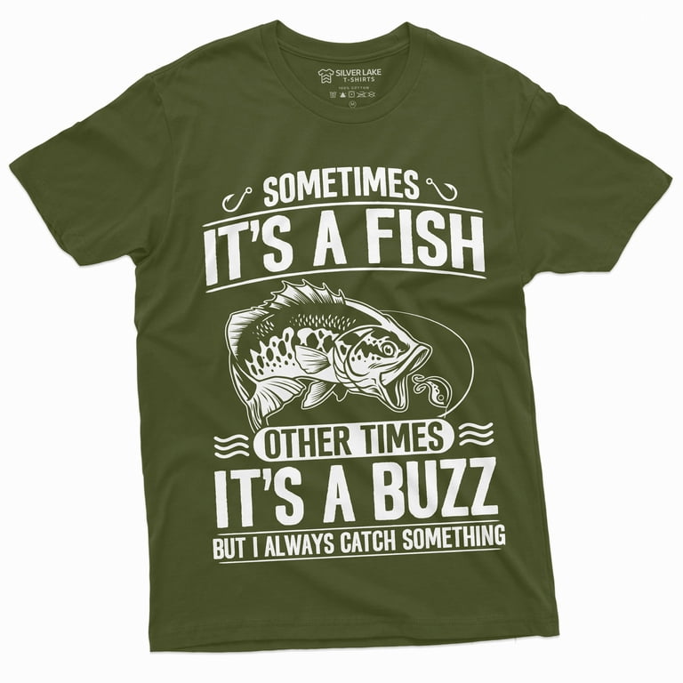Men'S Fishing Humor Tee | Fish Buzz Graphic T-Shirt | Fishing Dad Tee  (Medium Military Green)
