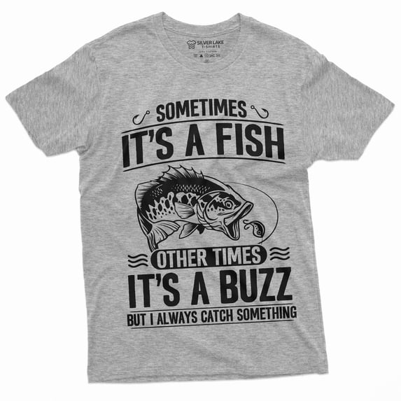Men'S Fishing Humor Tee | Fish Buzz Graphic T-Shirt | Fishing Dad Tee (Small Grey)