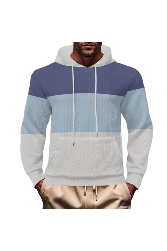 Men'S Fleece Hoodie Novelty Color Block Knit Cotton Pullover Long Sleeve Casual Sweatshirt With Pocket Fashion Hoodie