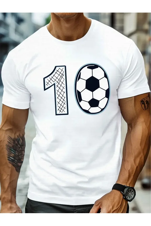 Men'S Football Number 10 Jersey T-Shirt | Eye-Catching Size 10 Design, Round Neck, Short Sleeved, Casual for sports Shirt for Sports Events And Training, Print And Jersey