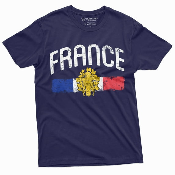 Men'S France T-Shirt French Patriotic Nationality Independence Day Coat Of Arms Tee (Xx-Large Navy Blue)