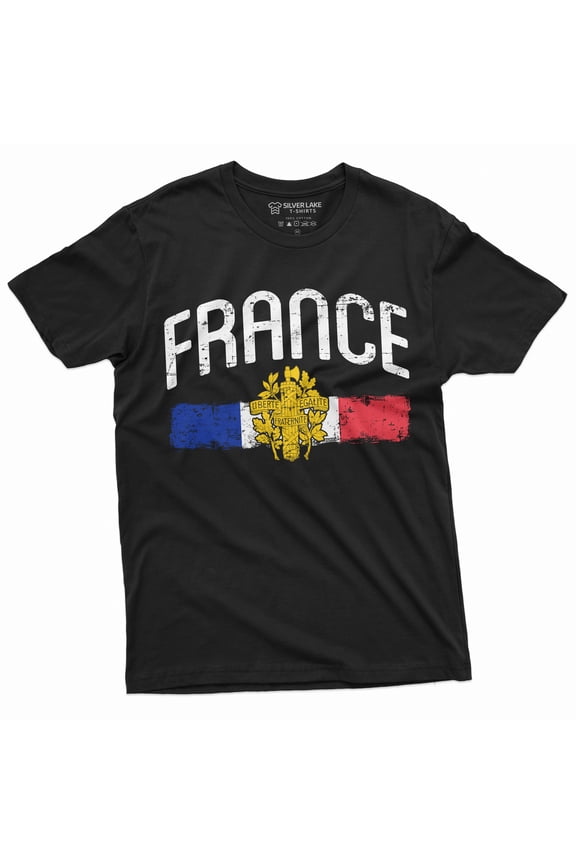 Men'S France T-Shirt French Patriotic Nationality Independence Day Coat Of Arms Tee